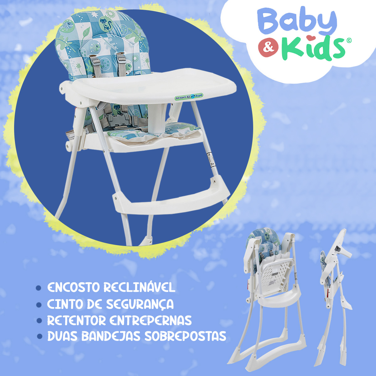 Cadeira de Refeição Bebê Burigotto Alimentação Até 15Kg Bon Appetit Azul