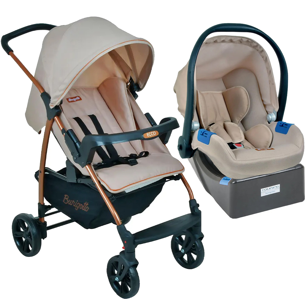 Conjunto Carrinho de Bebê Ecco Travel System com Bebê Conforto Touring e Base para Auto - Burigotto