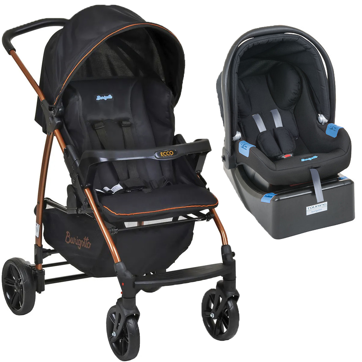Conjunto Carrinho de Bebê Ecco Travel System com Bebê Conforto Touring e Base para Auto - Burigotto