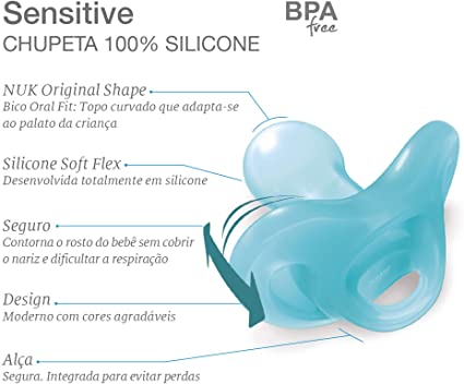 Kit 2 Chupetas 0-6 Meses 100% Silicone Sensitive Soft Boy Nuk