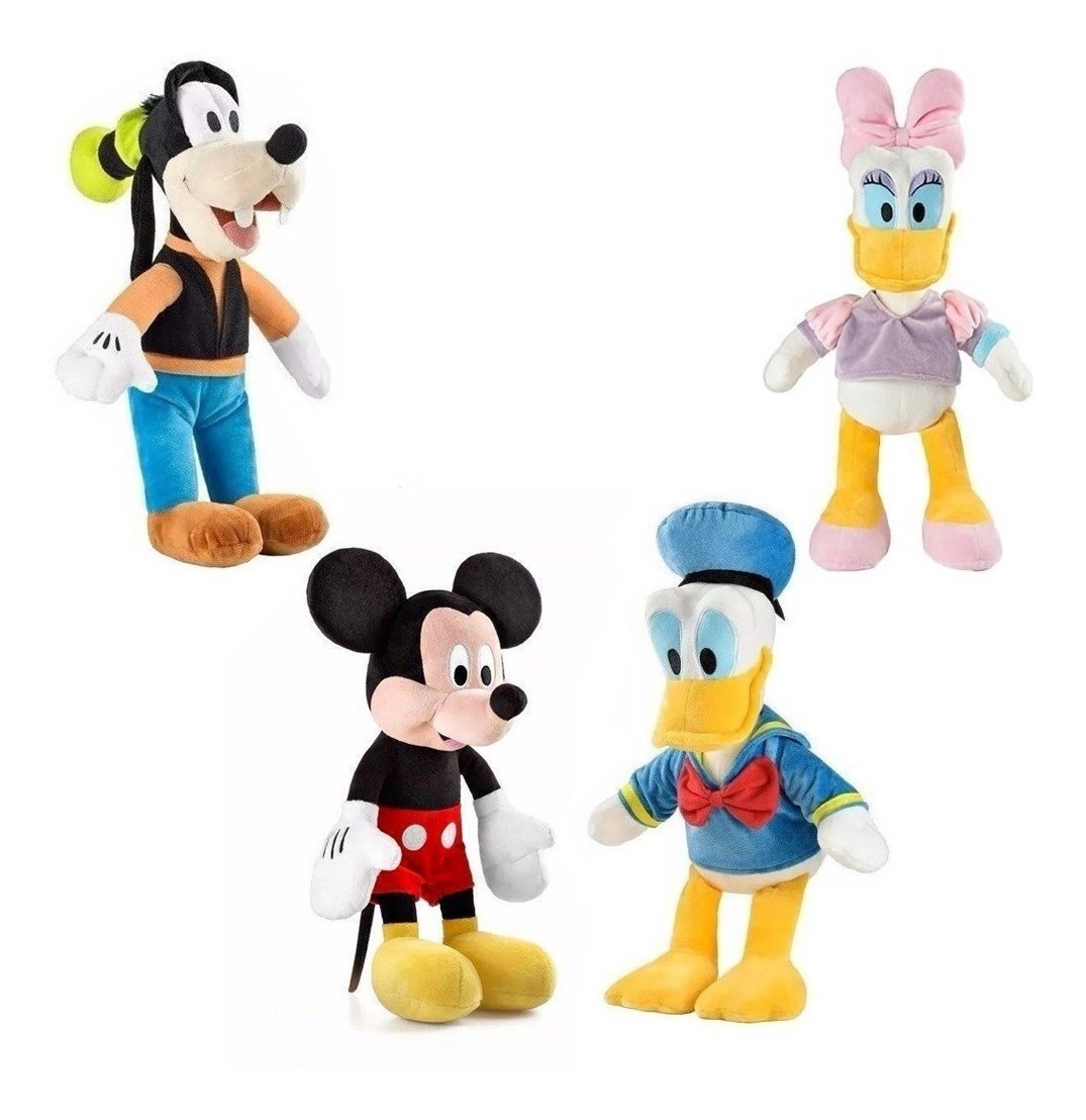 Kit 4 Pelúcias Infantil Disney Margarida, Donald, Pateta, Mickey