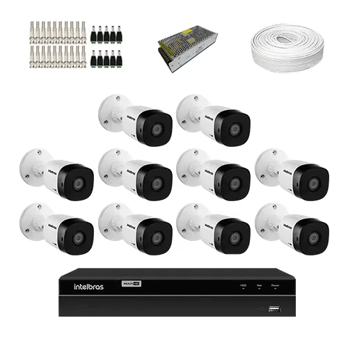 KIT 10 Câmeras de segurança Intelbras VHD 1120 B G6 + DVR Intelbras 16 Canais HD + Acessórios  - Ziko Shop