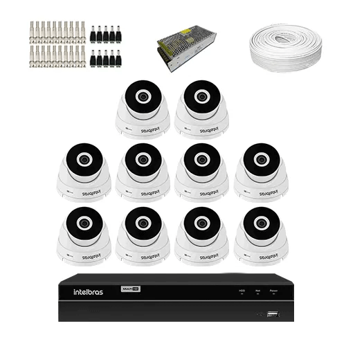 KIT 10 Câmeras de segurança Intelbras VHD 3120 D G6 + DVR Intelbras 16 Canais HD + Acessórios  - Ziko Shop
