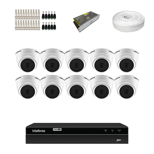 KIT 10 Câmeras de segurança Intelbras VHL 1010 D + DVR Intelbras 16 Canais HD + Acessórios  - Ziko Shop