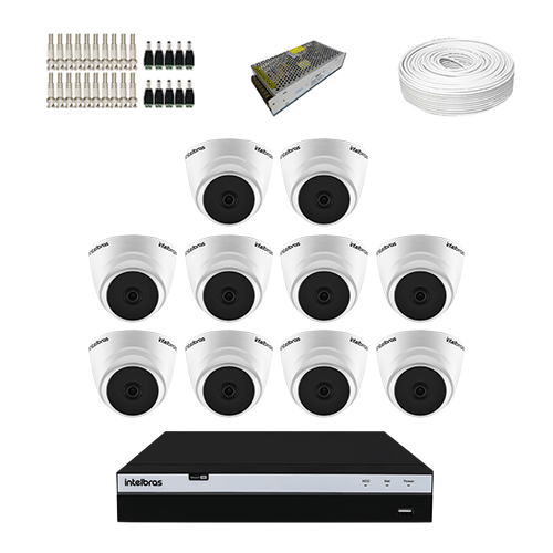 KIT 10 Câmeras de segurança Intelbras VHD 1420 D + DVR Intelbras 16 Canais Ultra HD + Acessórios  - Ziko Shop