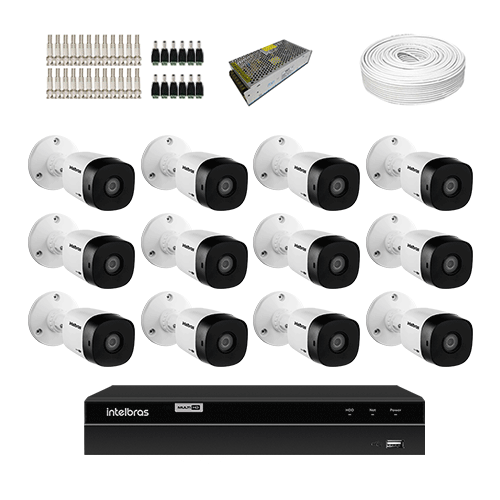 KIT 12 Câmeras de segurança Intelbras VHD 1010 B G6 + DVR Intelbras 16 Canais HD + Acessórios - Ziko Shop