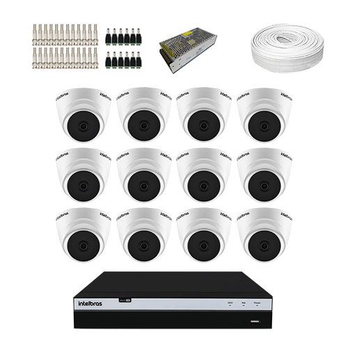 KIT 12 Câmeras de segurança Intelbras VHD 1420 D + DVR Intelbras 16 Canais Ultra HD + Acessórios - Ziko Shop