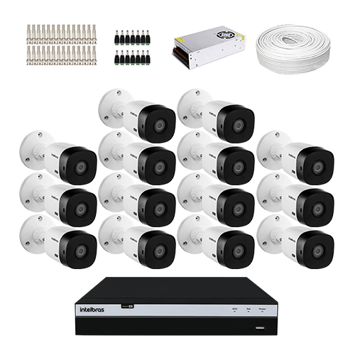 KIT 14 Câmeras de segurança Intelbras VHD 1420 B + DVR Intelbras 16 Canais Ultra HD + Acessórios  - Ziko Shop