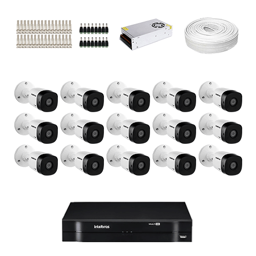KIT 16 Câmeras Intelbras VHD 1120 B G6 + DVR Intelbras 16 Canais HD + Acessórios - Ziko Shop