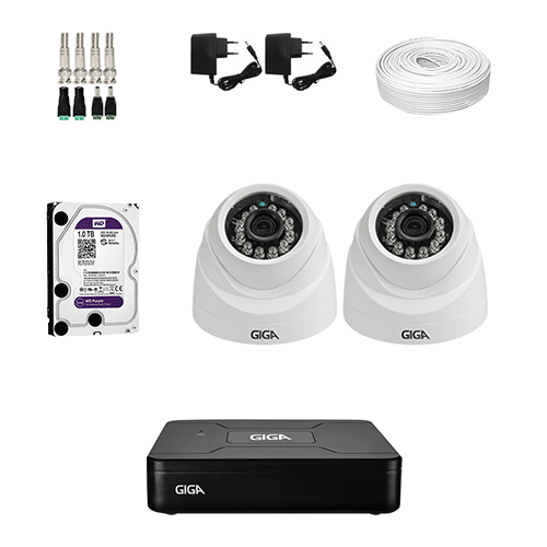 KIT Completo 2 Câmeras de segurança Giga HD GS0019 + DVR Giga + Acessórios + HD 1TB para Armazenamento + Acessórios + App Acesso Remoto  - Ziko Shop