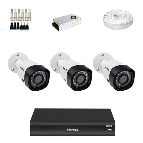 KIT 3 Câmeras de segurança Intelbras VHD 3230 B G6 + DVR Intelbras 8 Canais Full HD + Acessórios  - Ziko Shop
