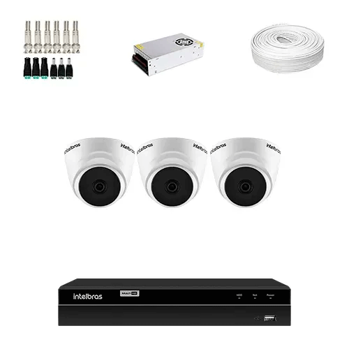 KIT 3 Câmeras de segurança Intelbras VHL 1010 D + DVR Intelbras 4 Canais HD + Acessórios - Ziko Shop