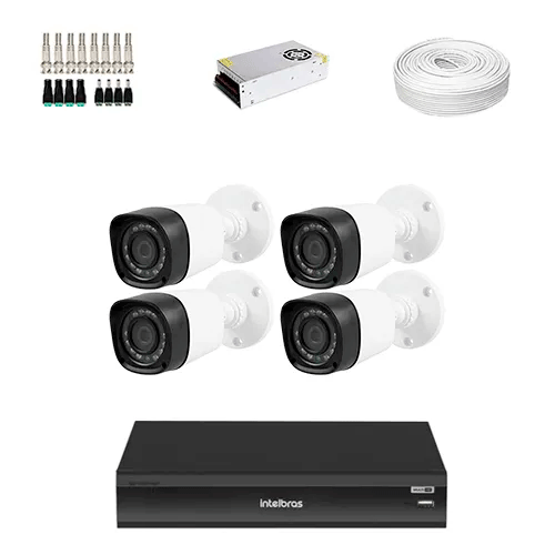KIT 4 Câmeras de segurança Infra 1080p + DVR Intelbras 4 Canais Full HD + Acessórios - Ziko Shop