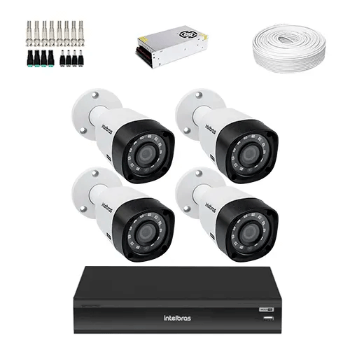 KIT 4 Câmeras de segurança Intelbras VHD 3230 B G5 + DVR Intelbras 4 Canais Full HD + Acessórios - Ziko Shop