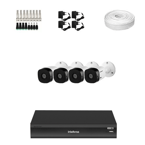 KIT 4 Câmeras de segurança Intelbras VHL 1220 B + DVR Intelbras 4 Canais Full HD + Acessórios - Ziko Shop