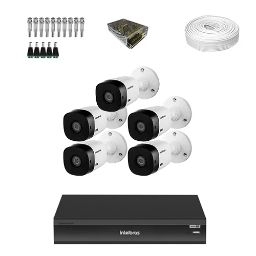 KIT 5 Câmeras de segurança Intelbras VHD 1220 B G6 + DVR Intelbras 8 Canais Full HD + Acessórios - Ziko Shop