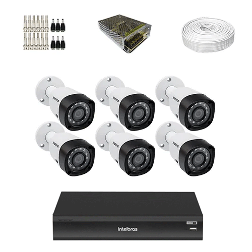 KIT 6 Câmeras de segurança Intelbras VHD 3230 B G6 + DVR Intelbras 8 Canais Full HD + Acessórios - Ziko Shop
