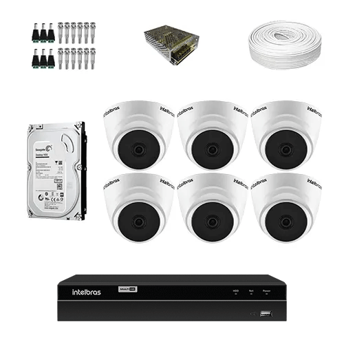 KIT 6 Câmeras de segurança Intelbras VHL 1010 D + DVR Intelbras 8 Canais HD + HD (Disco Rígido) + Acessórios  - Ziko Shop