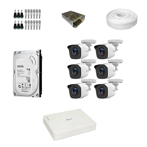 KIT 6 Câmeras de segurança Hilook HD THC-B110C-P + DVR Hilook 8 Canais HD + HD (Disco Rígido) + Acessórios - Ziko Shop