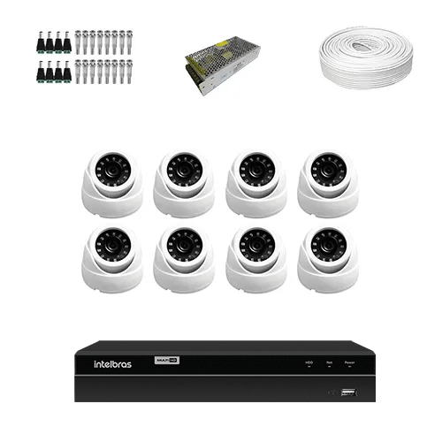 KIT 8 Câmeras de segurança Dome HD 720p + DVR Intelbras 8 Canais HD + Acessórios - Ziko Shop