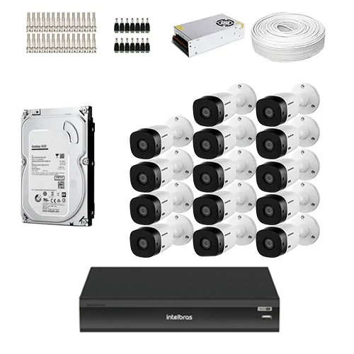 KIT Completo 14 Câmeras de segurança Intelbras VHL 1220 B + DVR Intelbras  + HD para Armazenamento + Acessórios + App Acesso Remoto  - Ziko Shop