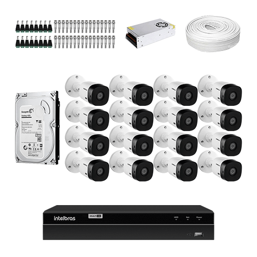 KIT Completo 16 Câmeras de segurança Intelbras VHL 1120 B + DVR Intelbras  + HD para Armazenamento + Acessórios + App Acesso Remoto  - Ziko Shop