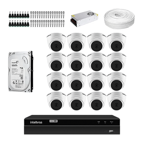 KIT Completo 16 Câmeras de segurança Intelbras VHL 1120 D + DVR Intelbras  + HD para Armazenamento + Acessórios + App Acesso Remoto - Ziko Shop