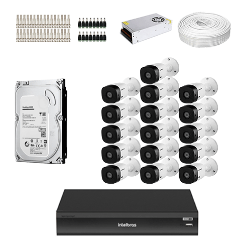 KIT Completo 16 Câmeras de segurança Intelbras VHL 1220 B + DVR Intelbras  + HD para Armazenamento + Acessórios + App Acesso Remoto - Ziko Shop