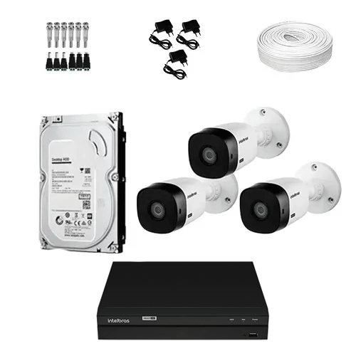 KIT Completo 3 Câmeras de segurança Intelbras VHL 1220 B + DVR Intelbras  + HD para Armazenamento + Acessórios + App Acesso Remoto - Ziko Shop
