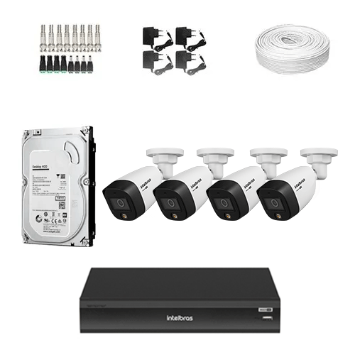 KIT Completo 4 Câmeras de segurança Intelbras VHD 1220 B Full Color + DVR  Intelbras + HD para Armazenamento + Acessórios + App Acesso Remoto  - Ziko Shop