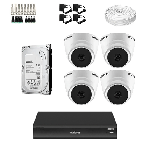 KIT Completo 4 Câmeras de segurança Intelbras VHL 1220 D + DVR Intelbras  + HD para Armazenamento + Acessórios + App Acesso Remoto - Ziko Shop