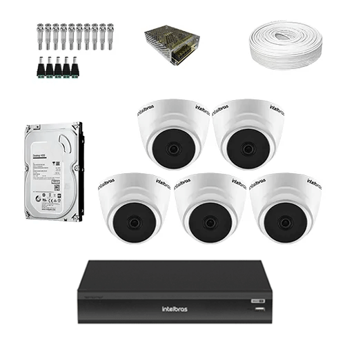 KIT Completo 5 Câmeras de segurança Intelbras VHL 1220 D + DVR Intelbras  + HD para Armazenamento + Acessórios + App Acesso Remoto  - Ziko Shop