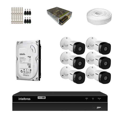 KIT Completo 6 Câmeras de segurança Intelbras VHD 1010 B G6 + DVR Intelbras  + HD para Armazenamento + Acessórios + App Acesso Remoto - Ziko Shop
