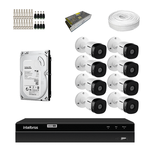 KIT Completo 8 Câmeras de segurança Intelbras VHD 1010 B G6 + DVR Intelbras  + HD para Armazenamento + Acessórios + App Acesso Remoto - Ziko Shop