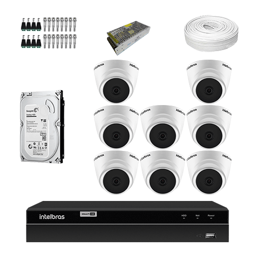 KIT Completo 8 Câmeras de segurança Intelbras VHD 1010 D G6 + DVR Intelbras  + HD para Armazenamento + Acessórios + App Acesso Remoto - Ziko Shop