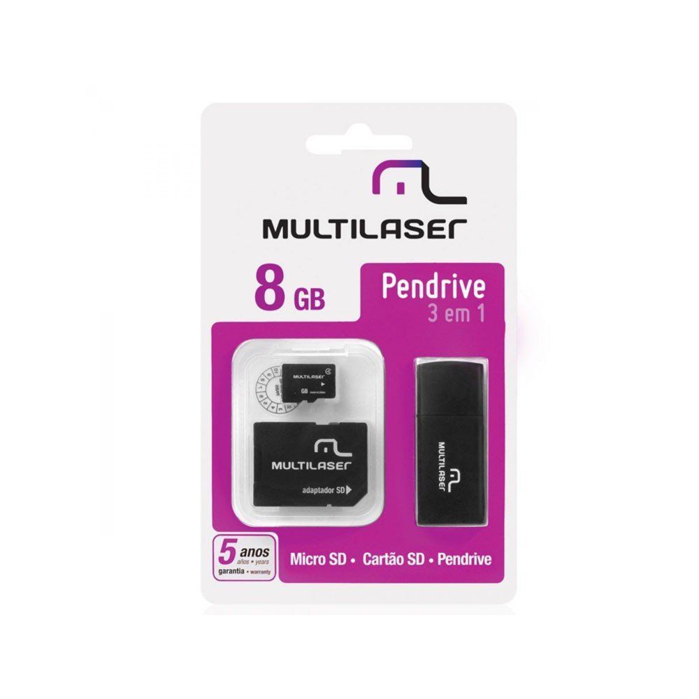 PEN DRIVE 8GB C/ ADAP.+MICRO SD+CART. MEMORIA MC058-MULT + - GAÚCHA DISTRIBUIDORA DE INFORMÁTICA