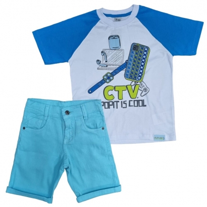 Bermuda Azul Claro Com Camiseta CTV Infantil