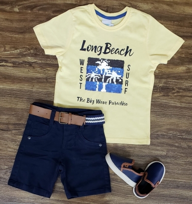 Bermuda Azul Marinho com Camiseta Long Beach Paetê Mágico