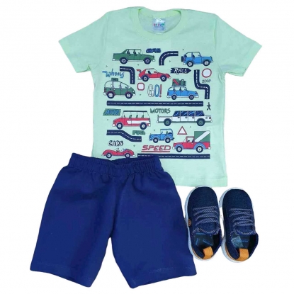 Bermuda Azul Marinho com Camiseta Verde Água Infantil
