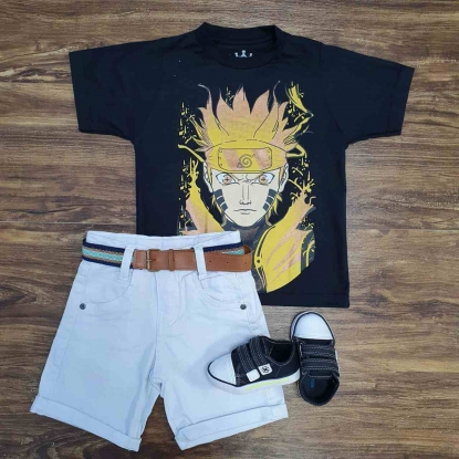 Bermuda Branca com Camiseta Naruto Infantil