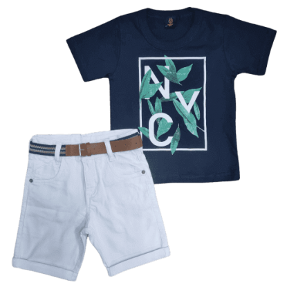Bermuda Branca com Camiseta NYC azul marinho Infantil