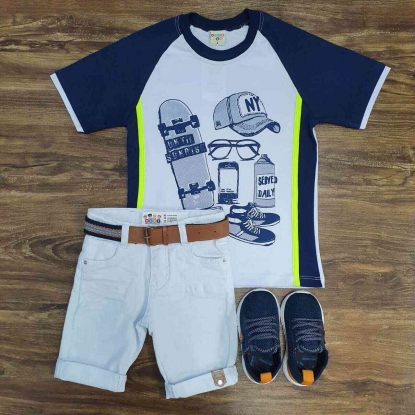 Bermuda Branca com Camiseta Skate Infantil
