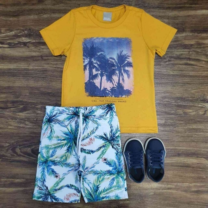 Bermuda Floral com Camiseta Amarela Infantil