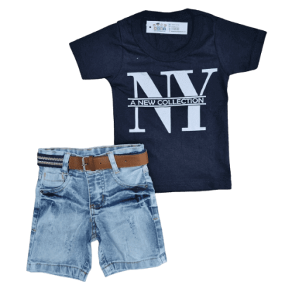 Bermuda Jeans com Camiseta NY Preta Infantil