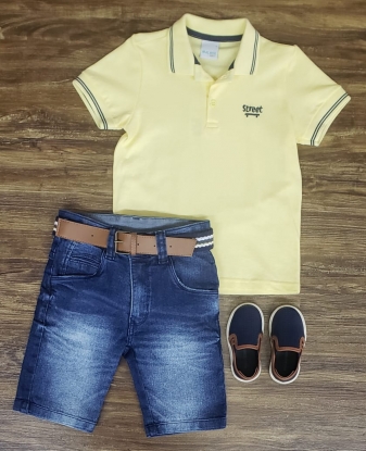 Bermuda Jeans com Polo Amarela
