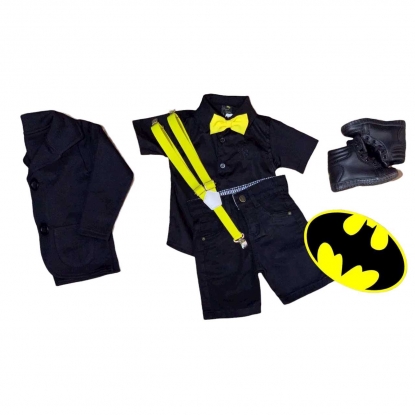 Bermuda mais Camisa Social com Blazer e Suspensório Gravata - Batman