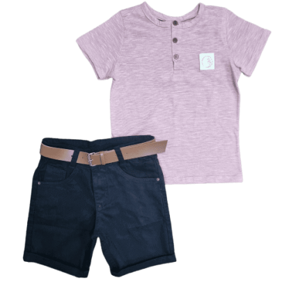Bermuda Preta com Camiseta Bata Rosê Infantil