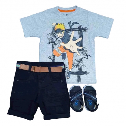Bermuda Preta com Camiseta Naruto Infantil