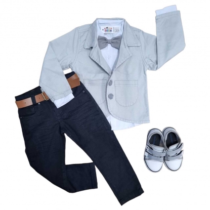 Blazer Cinza com Camisa e Calça Preta Infantil