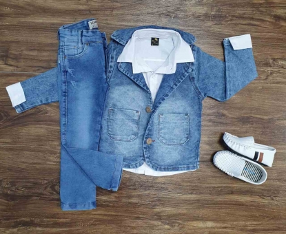 Blazer Jeans Claro com Camisa e Calça Jeans Infantil